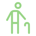 A green square with an image of a person and cane.